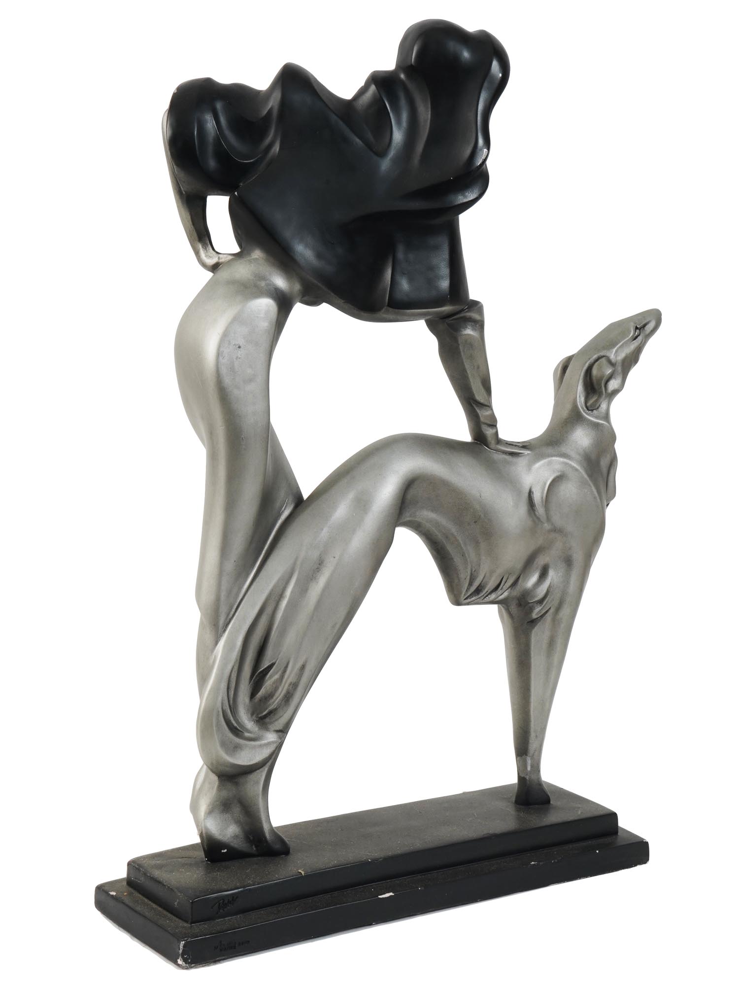 AUSTIN PRODUCTIONS METAL FIGURE OF WOMAN WITH DOG PIC-1